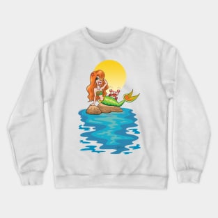 Mermaid and Friend beneath a Yellow Moon Crewneck Sweatshirt